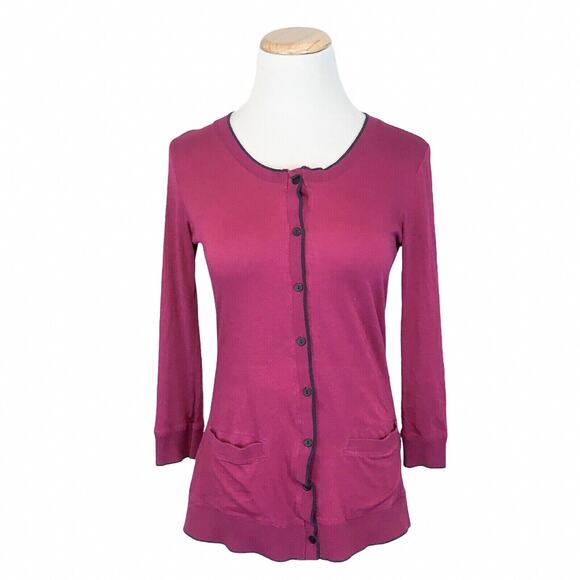 Theory Women's Cardigan Size Medium Pink Longsleeve Button Down Pocket Preppy (8 - Picture 1 of 5